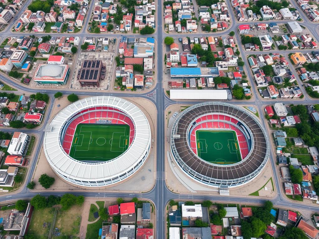 Vista aérea mostrando a proximidade entre os estádios Baenão e Curuzu Vista aérea mostrando a proximidade entre os estádios Baenão e Curuzu