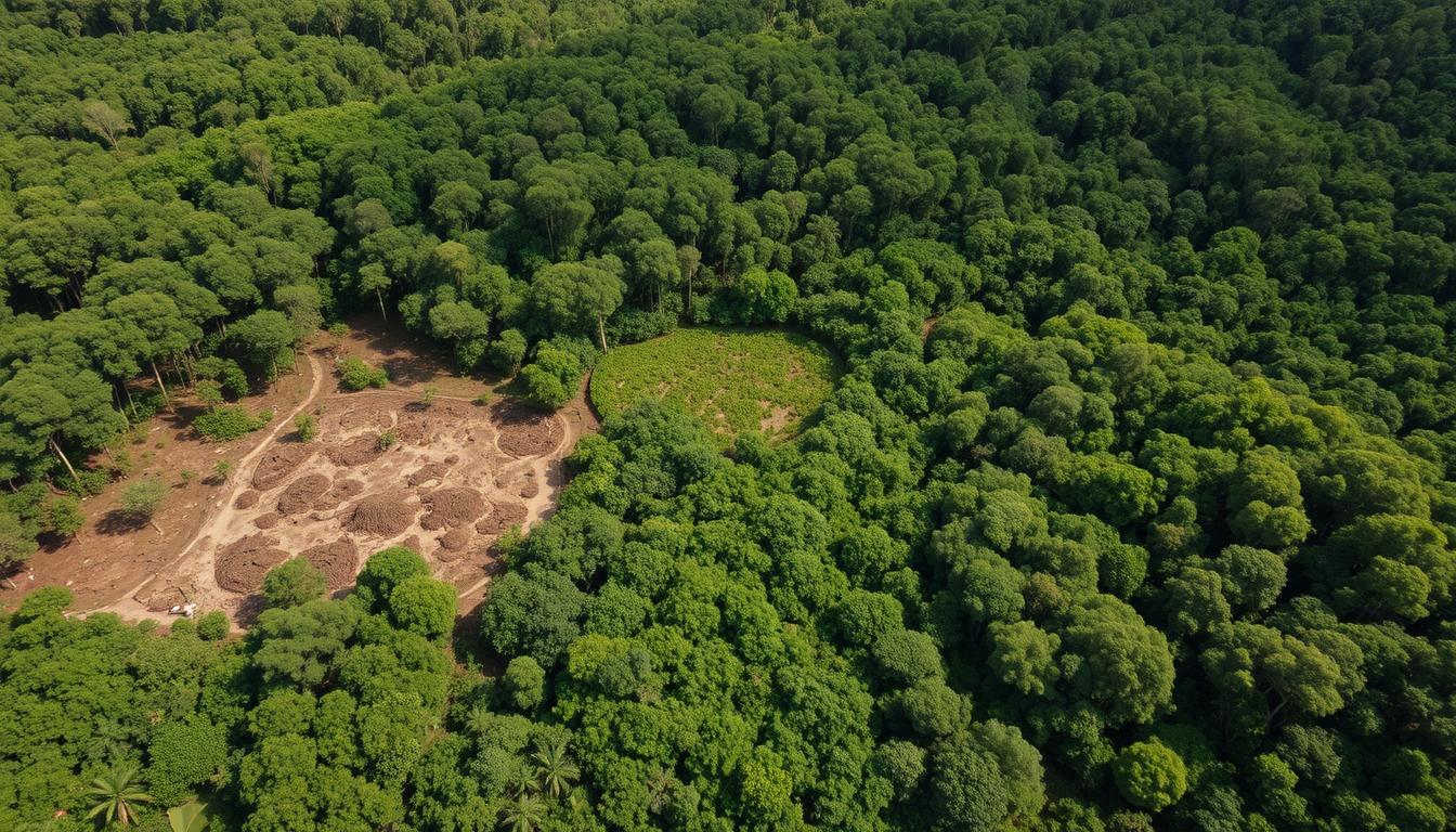 Área de Manejo Florestal Sustentável na Amazônia brasileira com técnicos realizando inventário florestal