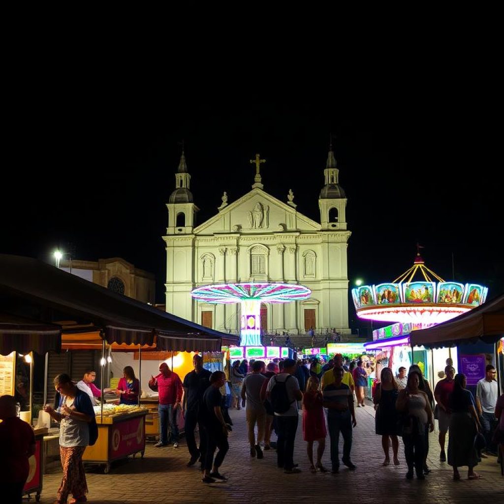 Arraial de Nazaré com barracas de comidas típicas e parque de diversões próximo à Basílica Arraial de Nazaré com barracas de comidas típicas e parque de diversões próximo à Basílica