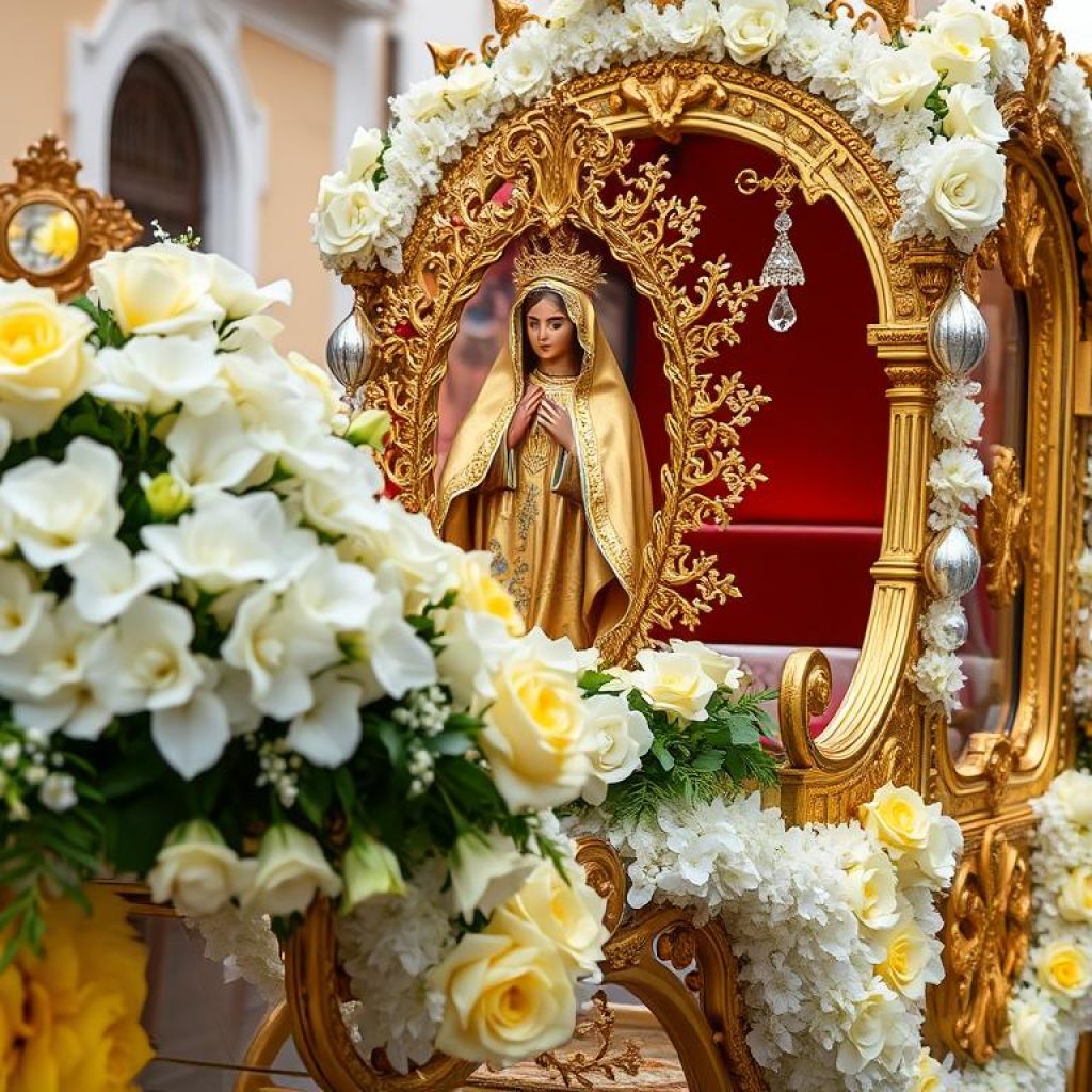 Berlinda do Círio de Nazaré decorada com flores que transporta a imagem de Nossa Senhora Berlinda do Círio de Nazaré decorada com flores que transporta a imagem de Nossa Senhora