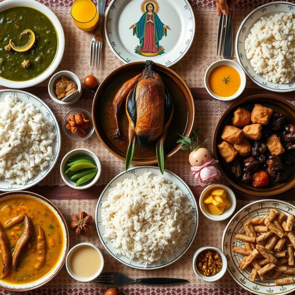 Mesa tradicional do Círio com maniçoba, pato no tucupi e outras iguarias paraenses Mesa tradicional do Círio com maniçoba, pato no tucupi e outras iguarias paraenses