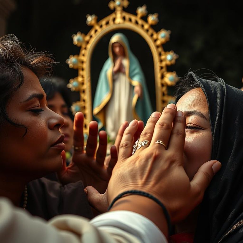 Momento emocionante durante o Círio de Nazaré com devotos erguendo as mãos para a berlinda Momento emocionante durante o Círio de Nazaré com devotos erguendo as mãos para a berlinda