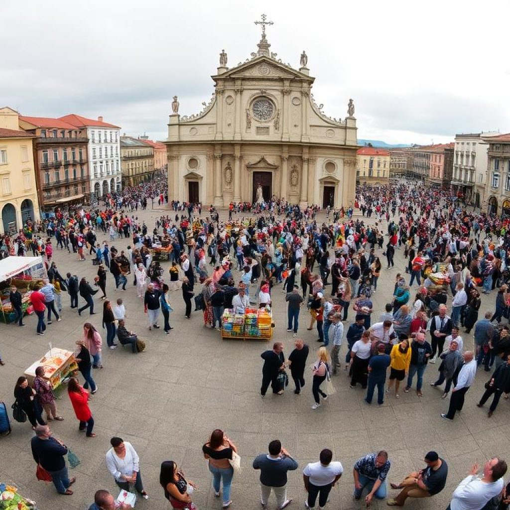 Multidão de turistas e devotos na Praça Santuário durante o Círio de Nazaré