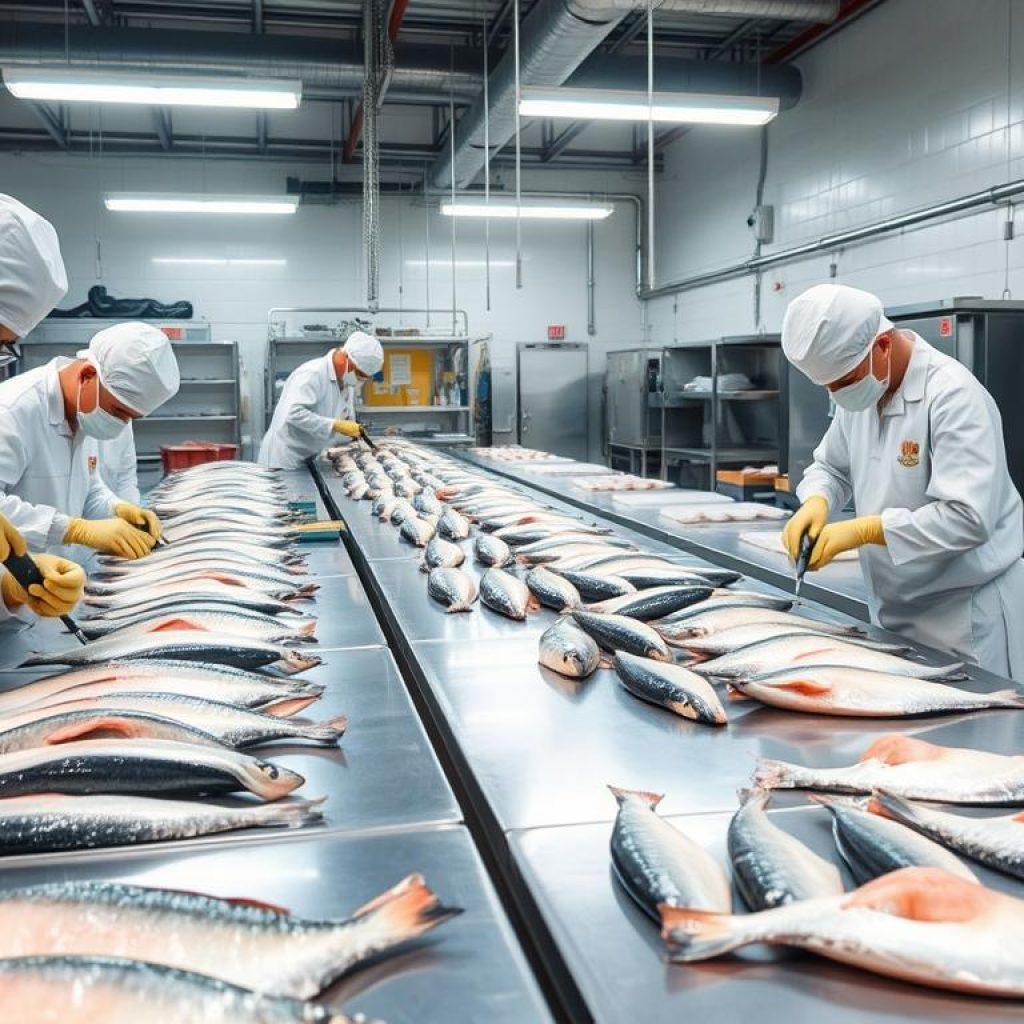 Processo de filetagem de peixes em indústria paraense Processo de filetagem de peixes em indústria paraense