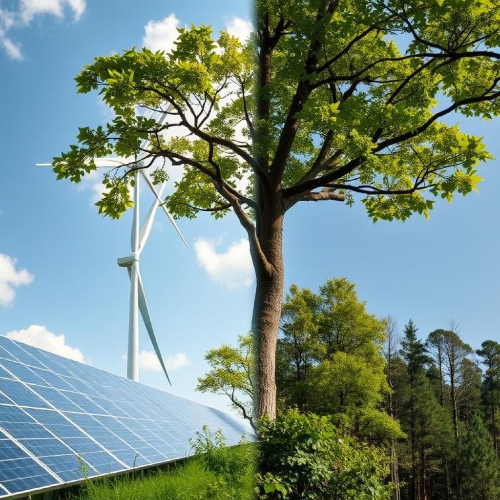 Renewable energy installation alongside forest conservation project Renewable energy installation alongside forest conservation project