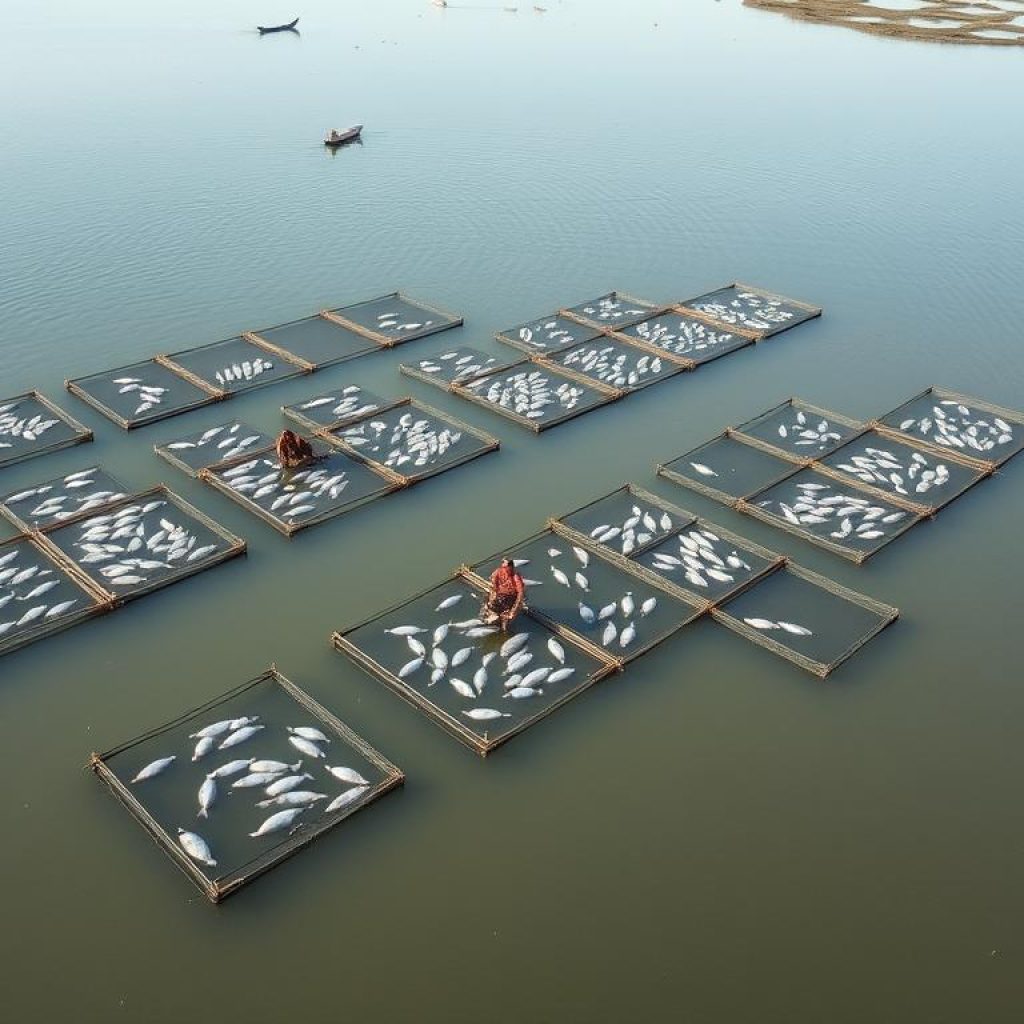 Tanques-rede para criação de peixes em reservatório no Pará Tanques-rede para criação de peixes em reservatório no Pará